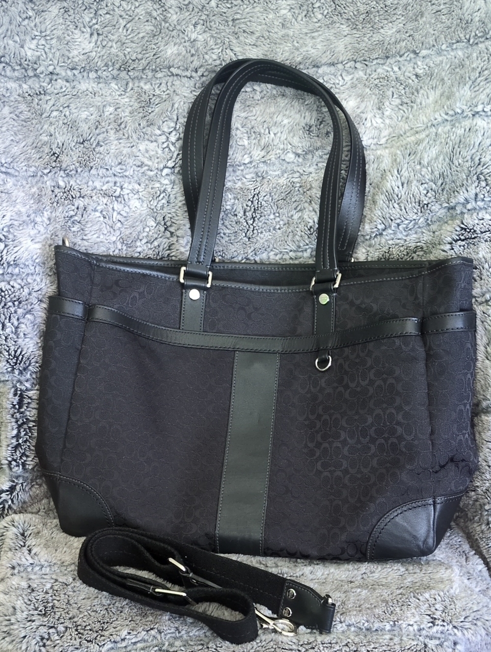 Vintage Coach Baby Bag - Black Signature Canvas Tote with Leather Trim